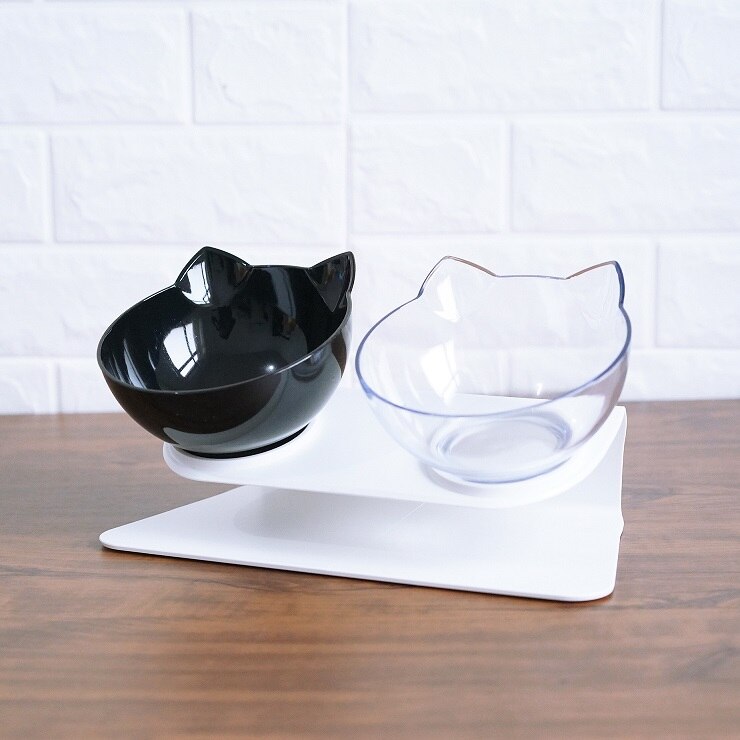 Tilted Cat Double Bowl – Ergonomic 15° Elevated Food & Water Feeder
