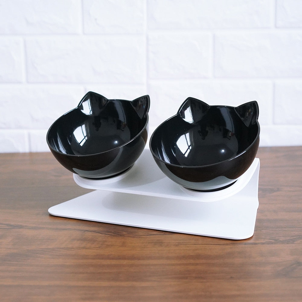 Tilted Cat Double Bowl – Ergonomic 15° Elevated Food & Water Feeder