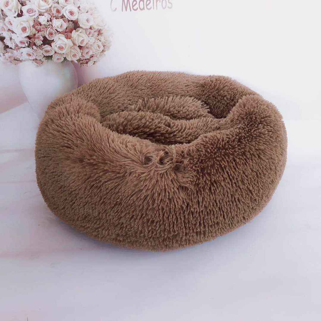 Plush Round Pet Nest Bed – Cozy Self-Warming Dog & Cat Bed