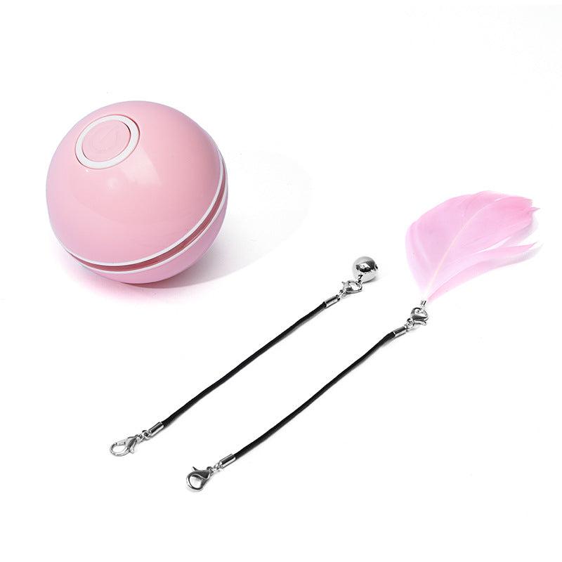 LED Auto-Rolling Cat Toy Ball – USB Rechargeable with Catnip & Feathers
