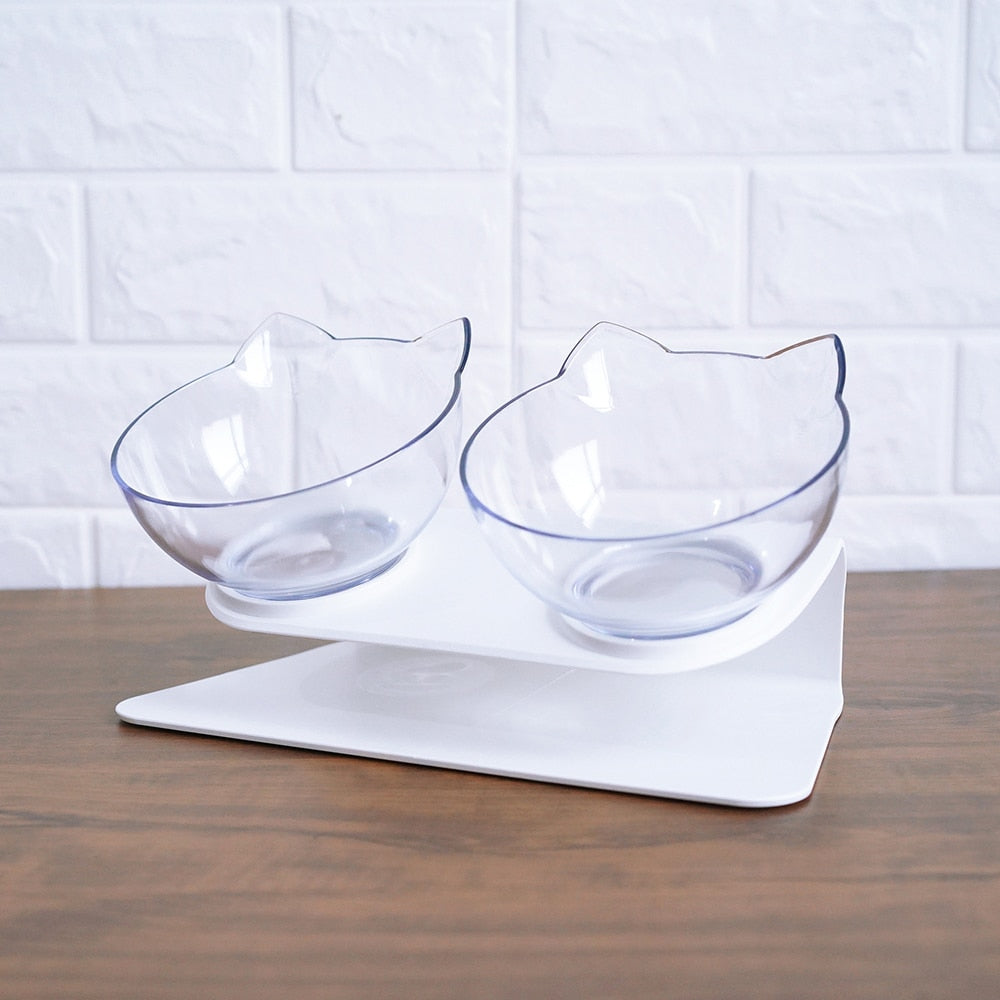 Tilted Cat Double Bowl – Ergonomic 15° Elevated Food & Water Feeder