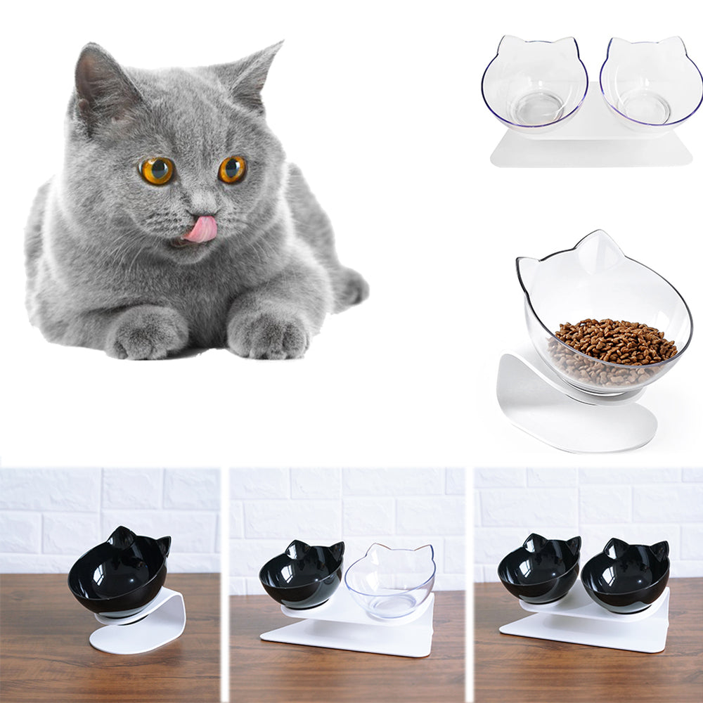 Tilted Cat Double Bowl – Ergonomic 15° Elevated Food & Water Feeder