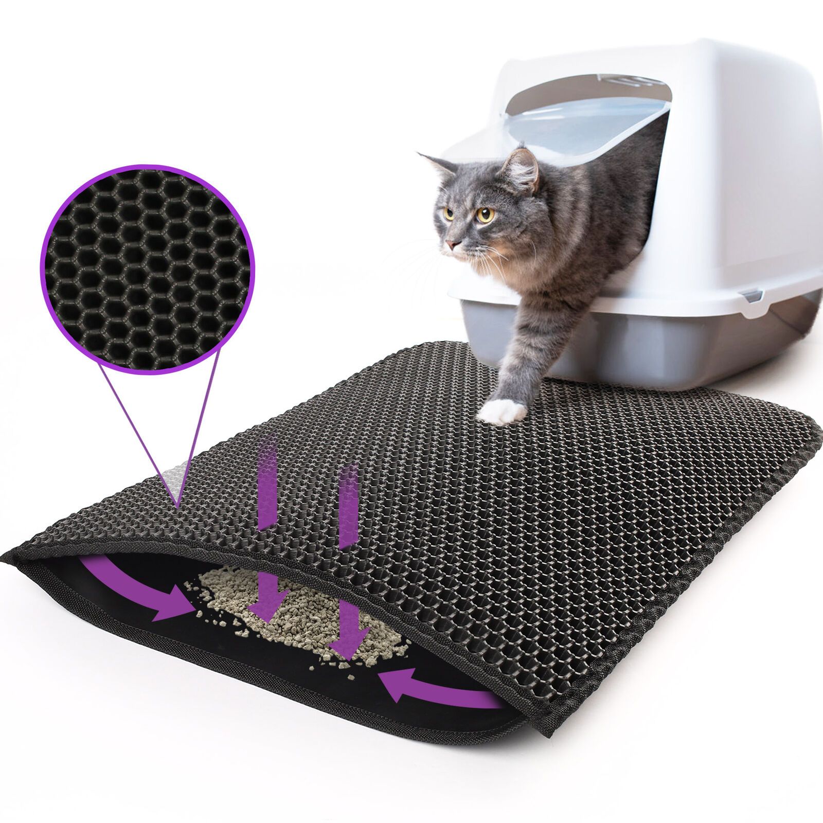 Honeycomb Cat Litter Trapping Mat – Double Layer Waterproof & Non-Slip EVA | 24x15"