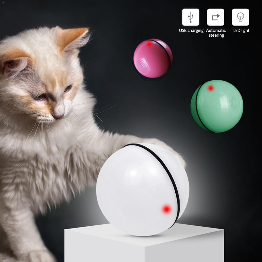 LED Auto-Rolling Cat Toy Ball – USB Rechargeable with Catnip & Feathers